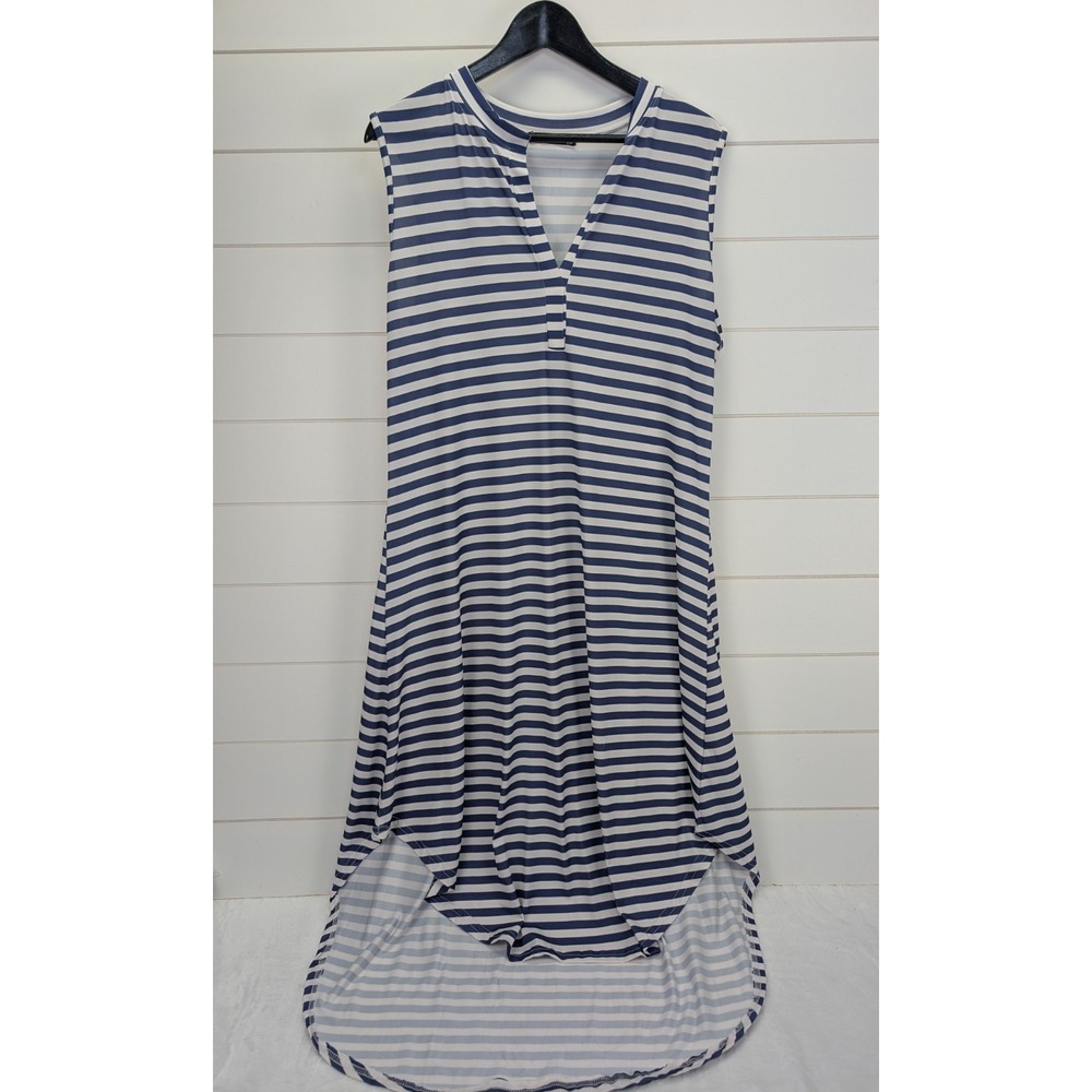 Lily by Firmiana Hi‎ Low Dress Size L Navy Stripe Beach Nautical Sleeveless